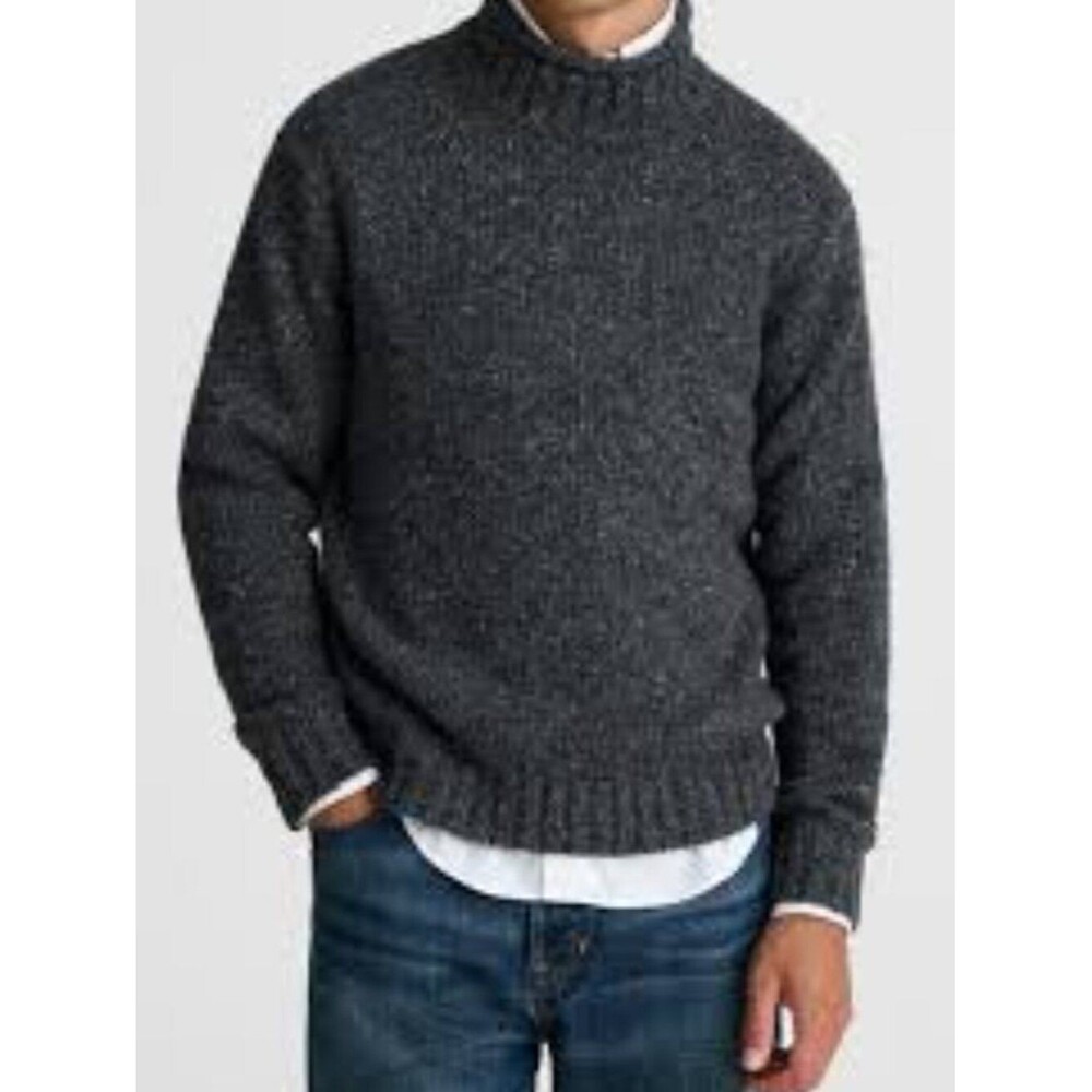 Lauren Ralph Lauren Mens Cozy Black Chunky Knit Mock  Sweater